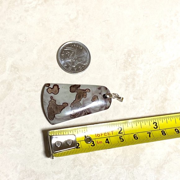 Natural Polychrome Jasper Pendant, Genuine Green Brown Gemstone - Picture 7 of 9